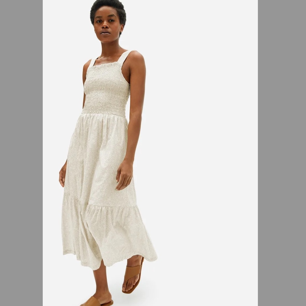 EVERLANE Cotton Smocked Floral Tiered Summer Dress Size: 4